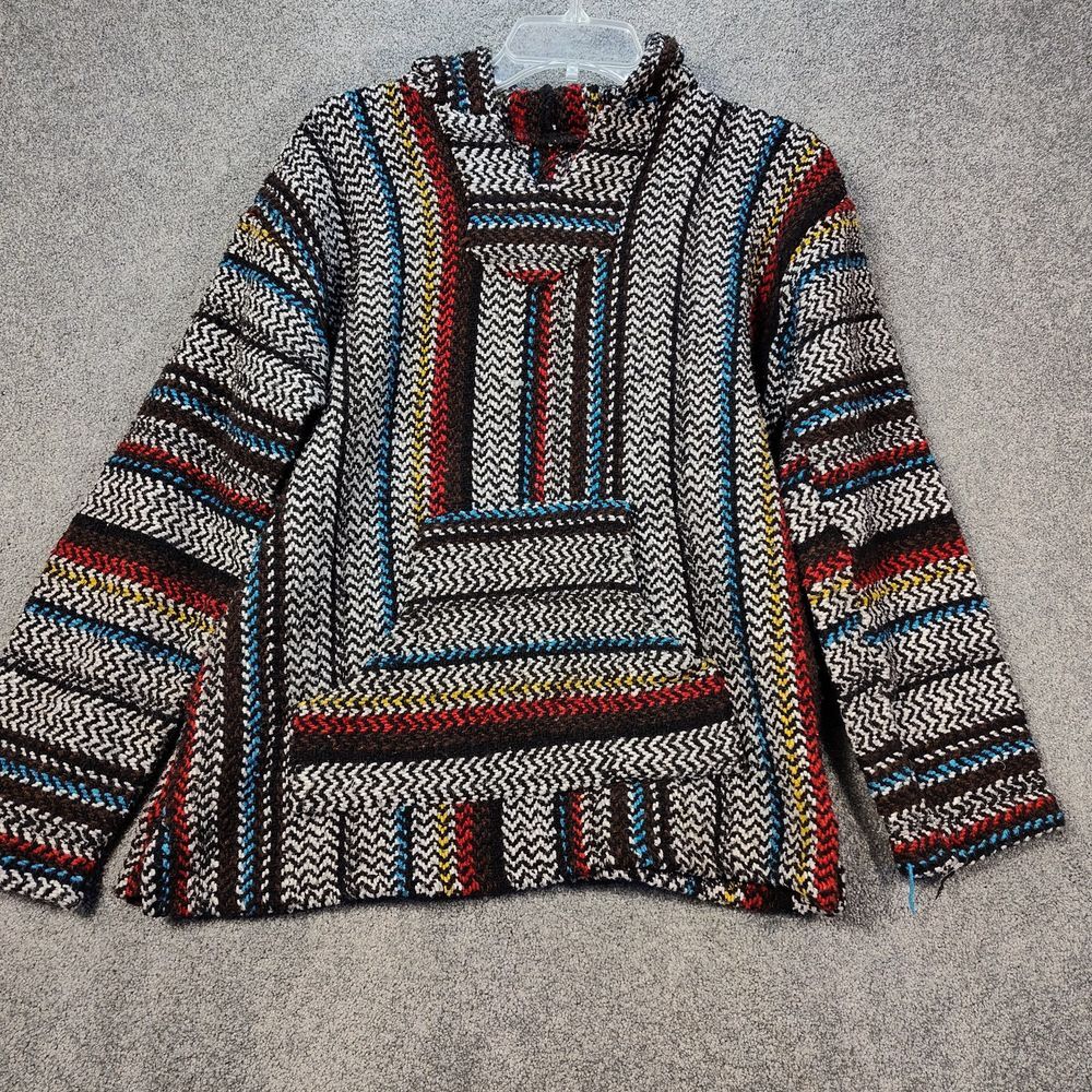 Baja Joe Size Medium Mexican Hoodie Poncho Drug Rug Siesta Surf Hippy Pullover